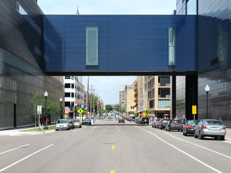 Skyway bridging 2nd Street South, looking west