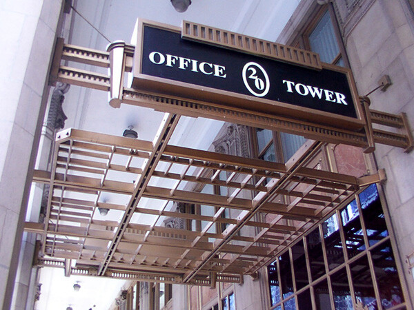 Grillework over the office entrance