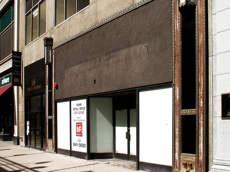 Entrance and base on Wabash Avenue