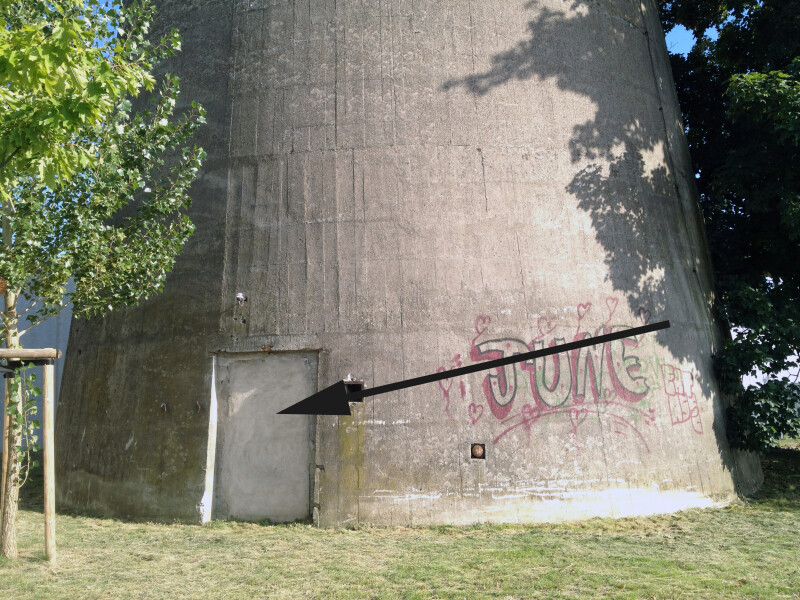 The walled entrance of the flak tower, which is not in use anymore