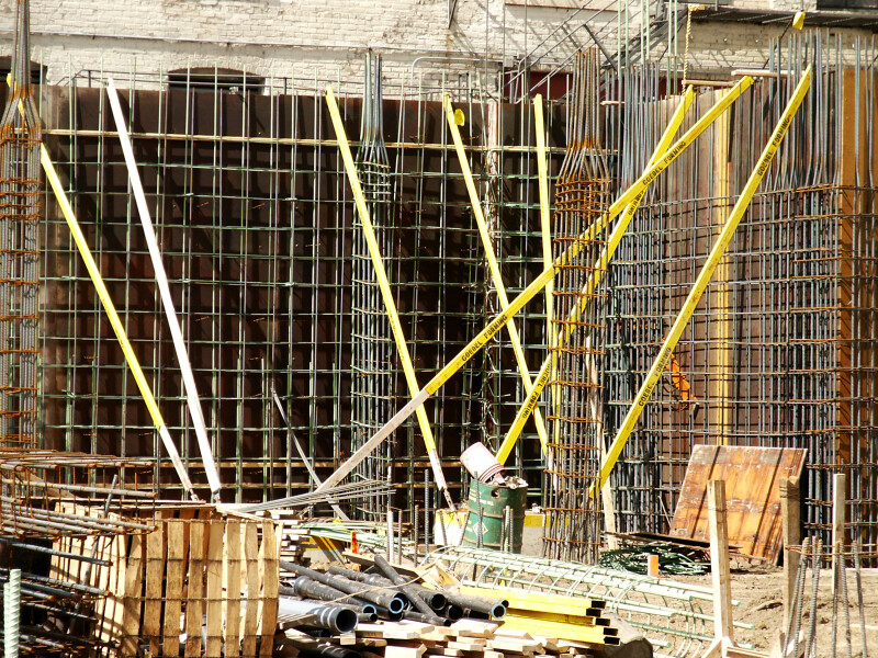 Braces holding up the forms for a wall