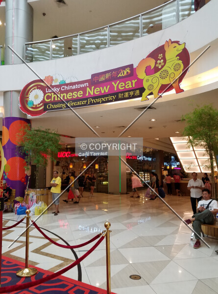 Interior courtyard decorated for the Chinese New Year; February 22, 2018