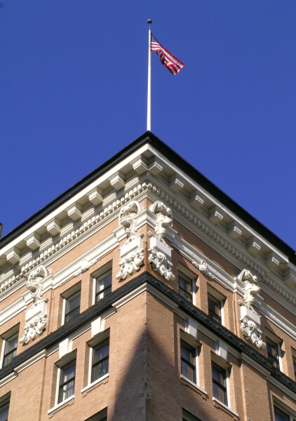 Looking towards the top of the building's flagpole