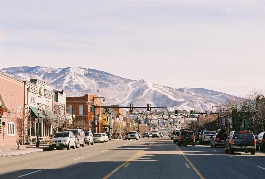 View in downtown looking toward Mount Werner