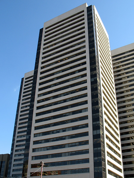 Looking up from 1 Street SW