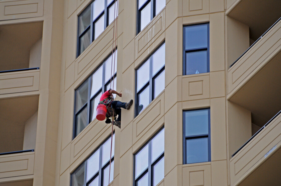 Window washing on the east facade