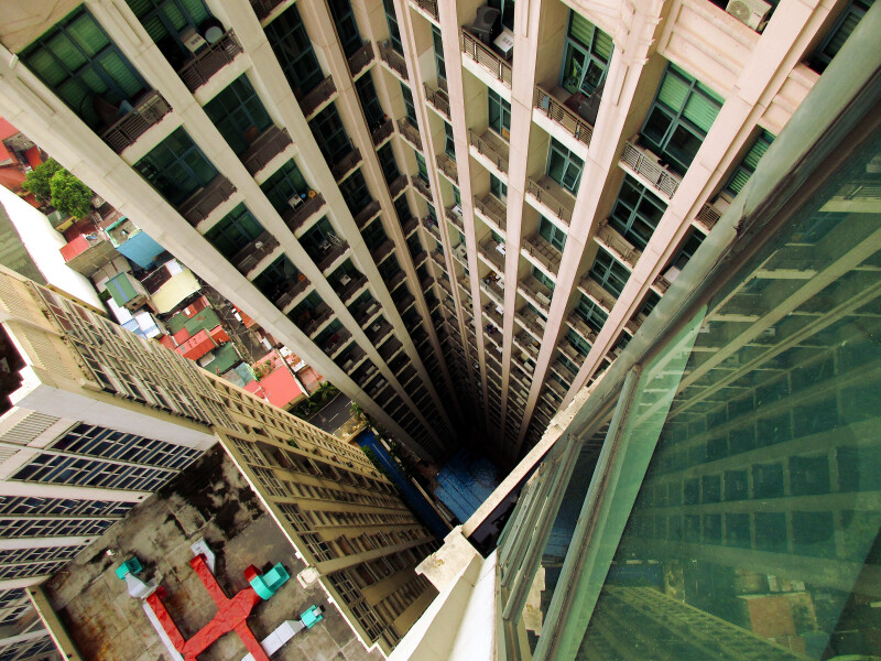 Looking down to the swimming pool from floor 35