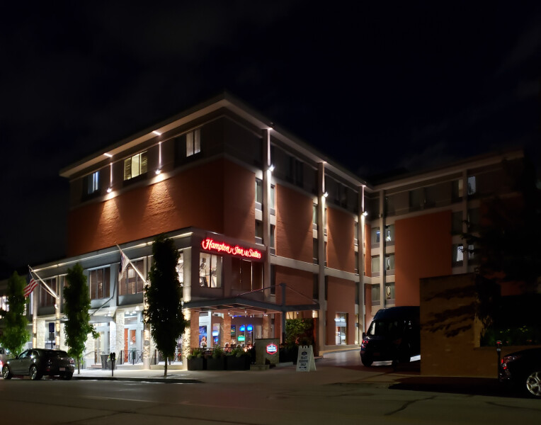 Night view from the southwest; June 15, 2019