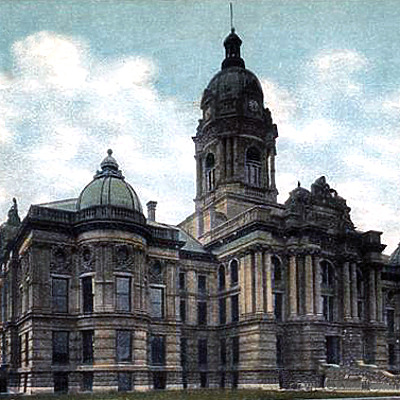 Old Vanderburgh County Courthouse by Lewellin Post Card Co.